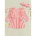 thumbnail image 4 of Bagilaanoe Toddler Baby Girl Fall Dress Ribbed Long Sleeves A-line Princess Dresses Headband 3M 6M 9M 12M 18M 24M 3T Infant Autume Casual Sundress, 4 of 8
