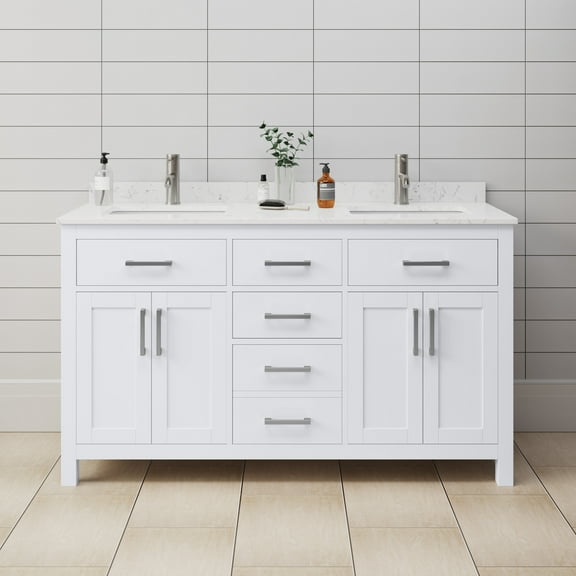 Wyndham Collection Beckett 60" Wood Double Bathroom Vanity in White/Nickel