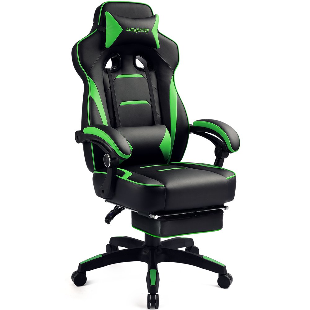 LUCKRACER Gaming Chair Office Chair in Home with Footrest PU , Green - Walmart.com - Walmart.com