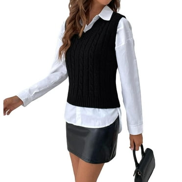Casual Plain V neck Grey Women Sweater Vests (Women's) - Walmart.com