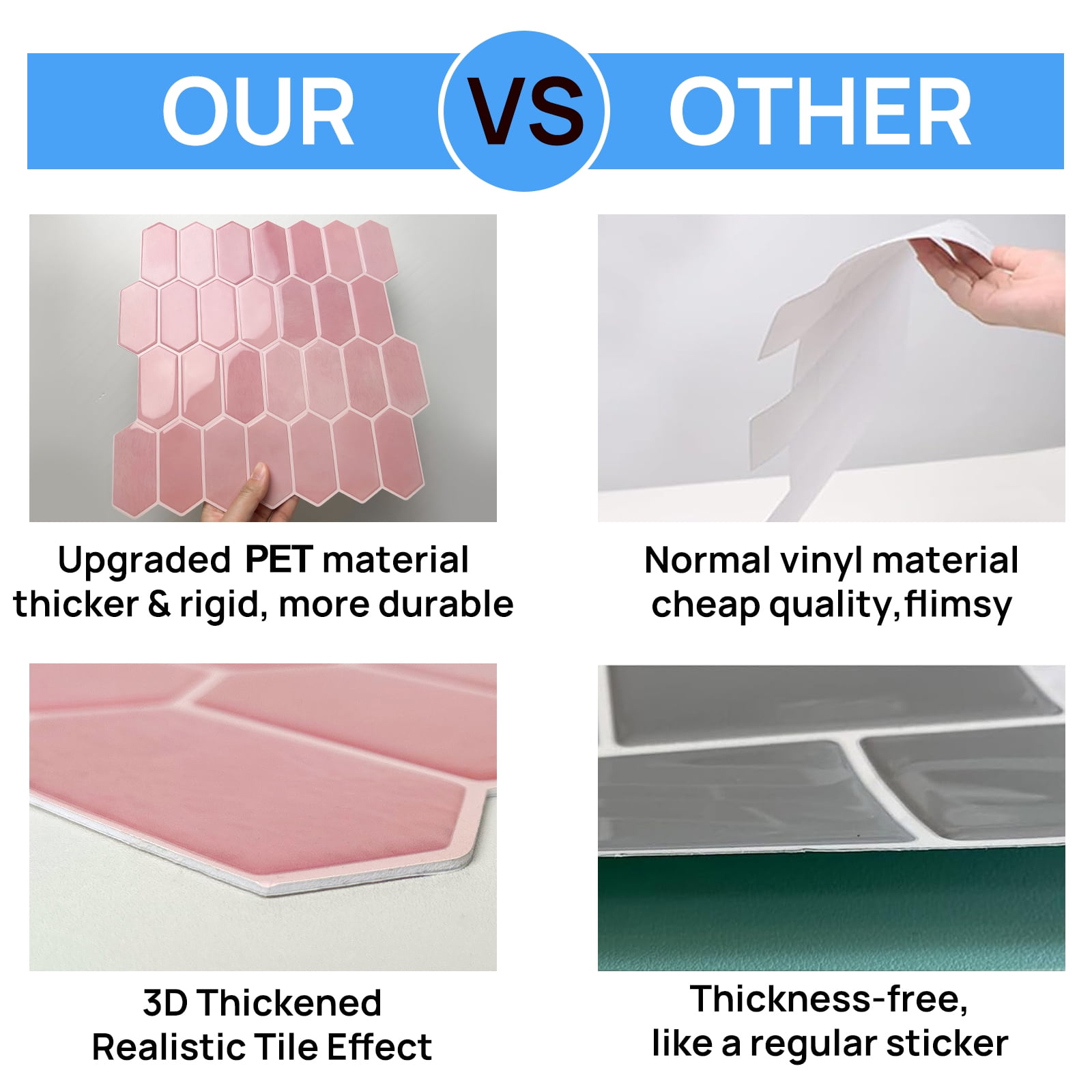 Peel And Stick Backsplash 3D Stick On Vinyl Sticker Thicker Upgrade Waterproof Mosaic Tiles 12 X 12 Inch (Set Of 10)
