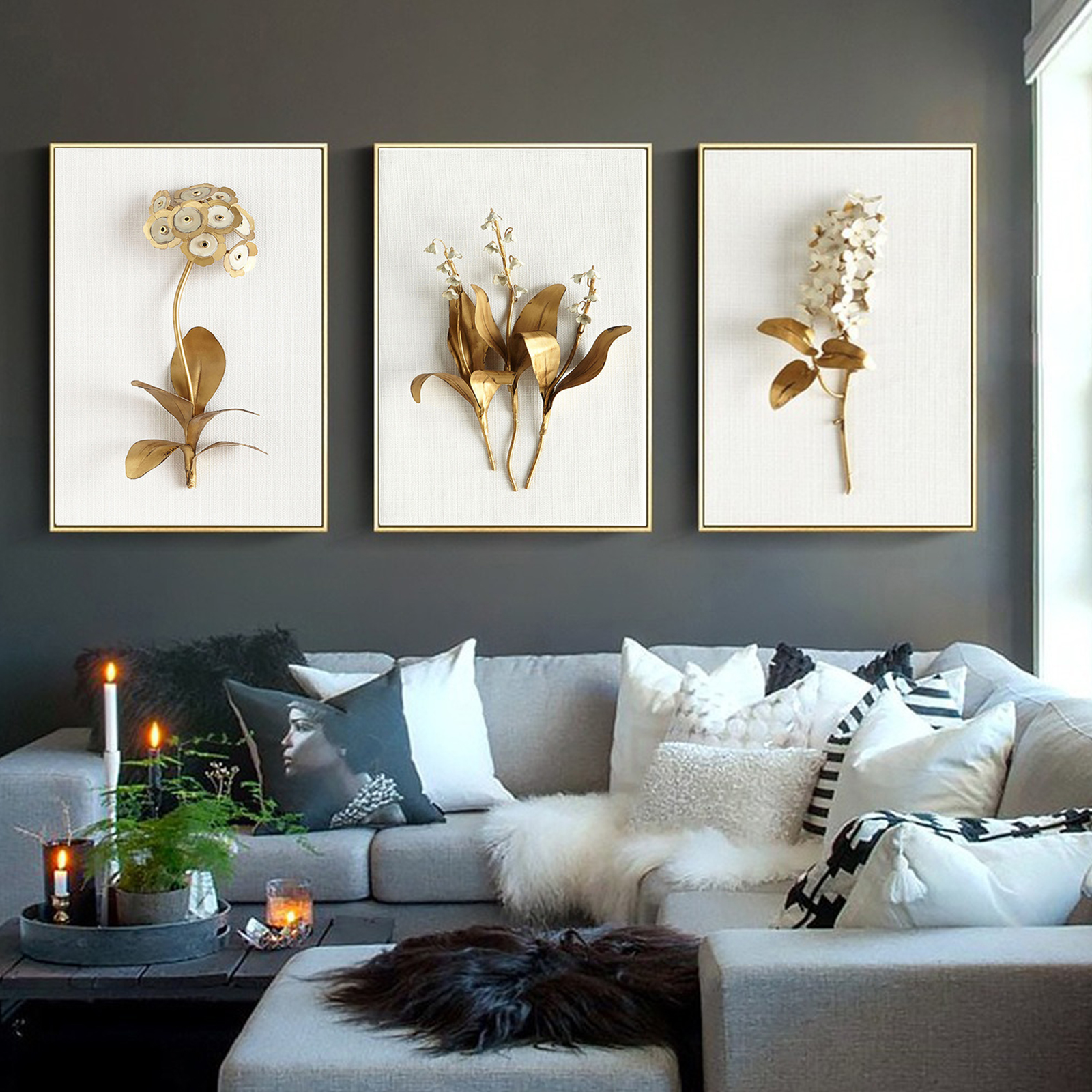 3Pcs/Set Flower Canvas Painting Wall Pictures Wall for Living Room Home Art Decor NO Frame, by SYWAN
