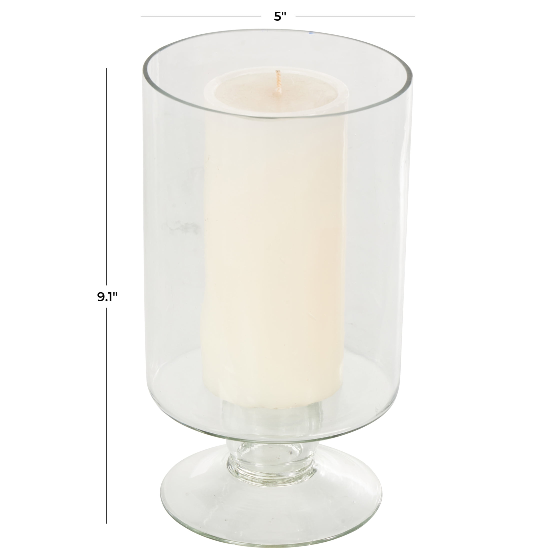 DecMode Glass Wide Candle Holder with Elevated Base