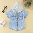 thumbnail image 2 of Otqutp Clearance Windproof Jackets Toddler Boys Girls Short Sleeve Denim Hooded Coat Kids Tops T Shirt with Pocket for Party Birthday School(Blue,6-12 Months), 2 of 7