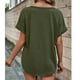thumbnail image 5 of Verano Top Botón Delantero Manga Corta Cuello En V Transpirable Cómodo Casual Camiseta OD Verde L, 5 of 7
