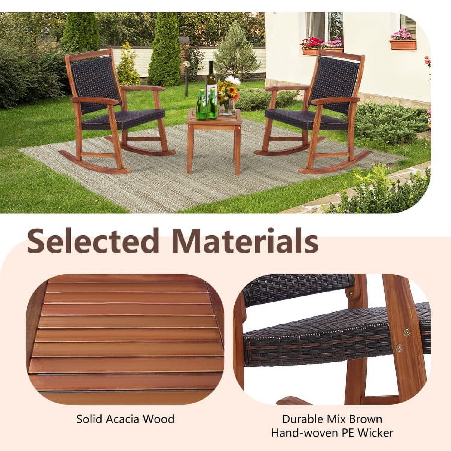 Aimee Lii 3 Pieces Acacia Wood Patio Rocking Chair Set with Side Table, Outdoor Patio Furniture Set Aimee Lii 3 Pieces Acacia Wood Patio Rocking Chair Set with Side Table, Outdoor Patio Furniture Set