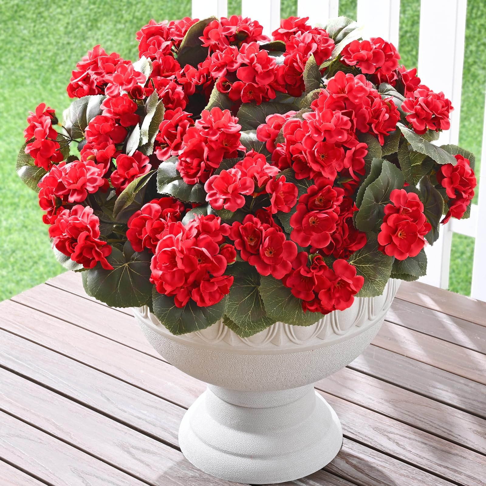 Lyacmy 12Pcs Artificial Geraniums for Outdoors Realistic Artificial Flowers, UV Resistant Red Fake Geraniums Silk Flowers Outdoor Decor