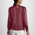 thumbnail image 4 of Aueoeo Women Satin Blouses Casual Long Sleeve Round Neck Silk Shirts Elegant Dressy Business Work Tunic Top, 4 of 7
