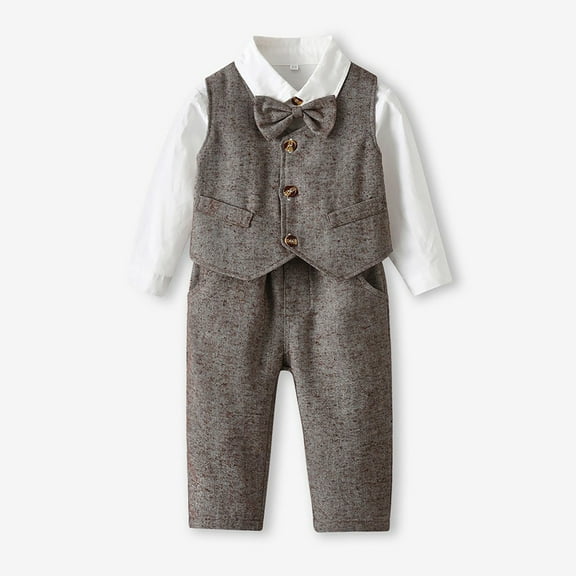 lkfuzj Baby Boys Pants Sets,Toddler Gentleman Outfits, Fashion 3-piece Set Long Sleeve Shirt With Bow Tie   Suspenders Pants   Waistcoat