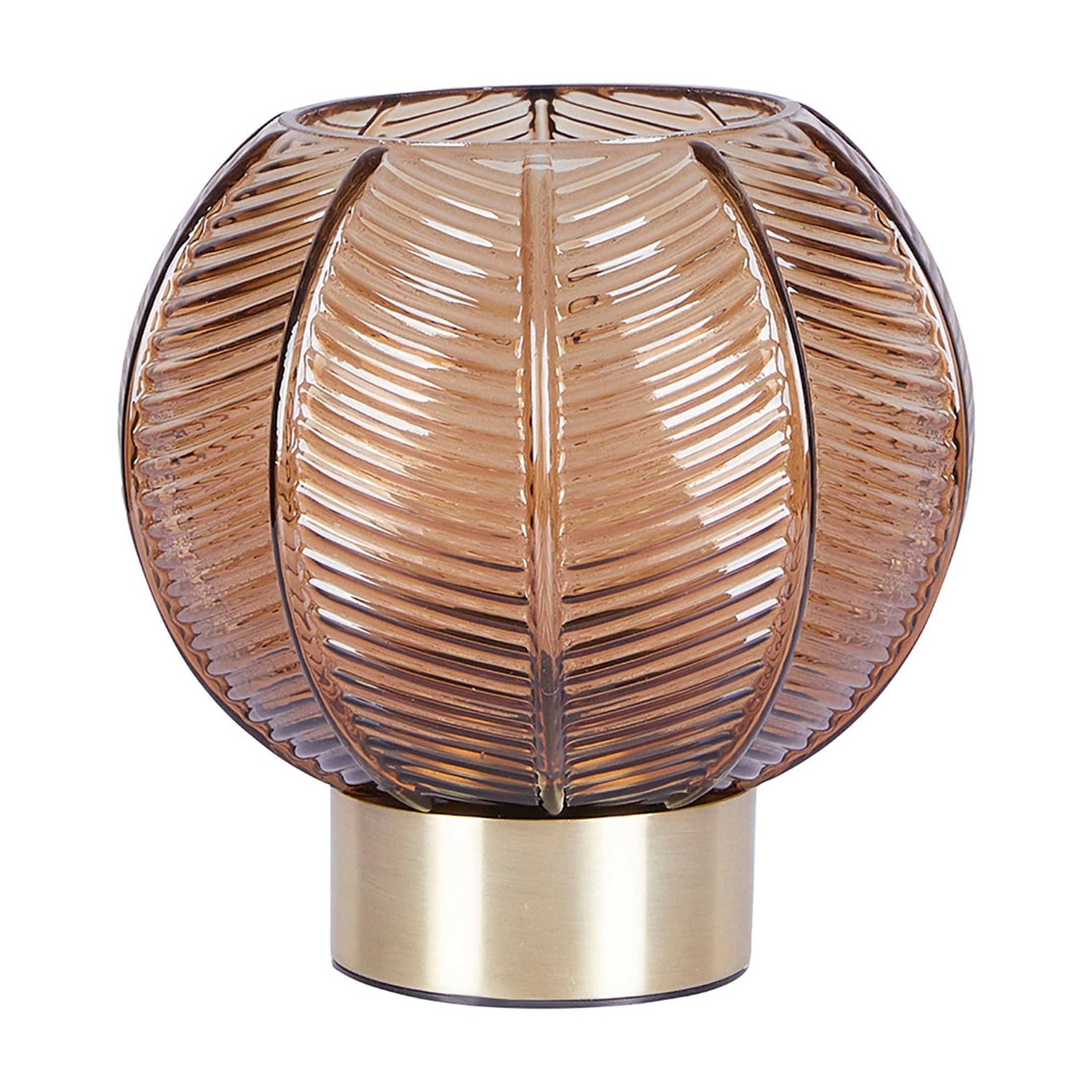 (2 pack) Beautiful by Drew Barrymore 8" Gold Base Table Lamp with Ribbed Glass Shade