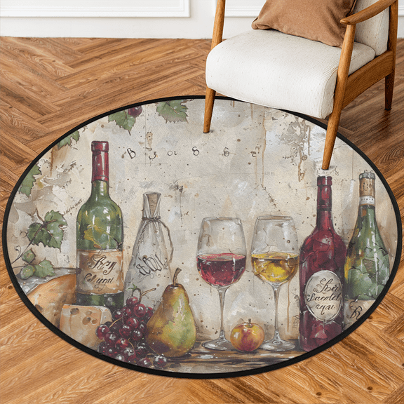 CURLYOOT Round Rug 3ft Red Wine Retro Area Rug, Washable Circle Mat Non Slip Floor Carpet Mat, Soft Indoor Rugs for Entryway Living Room Dining Room Bedroom