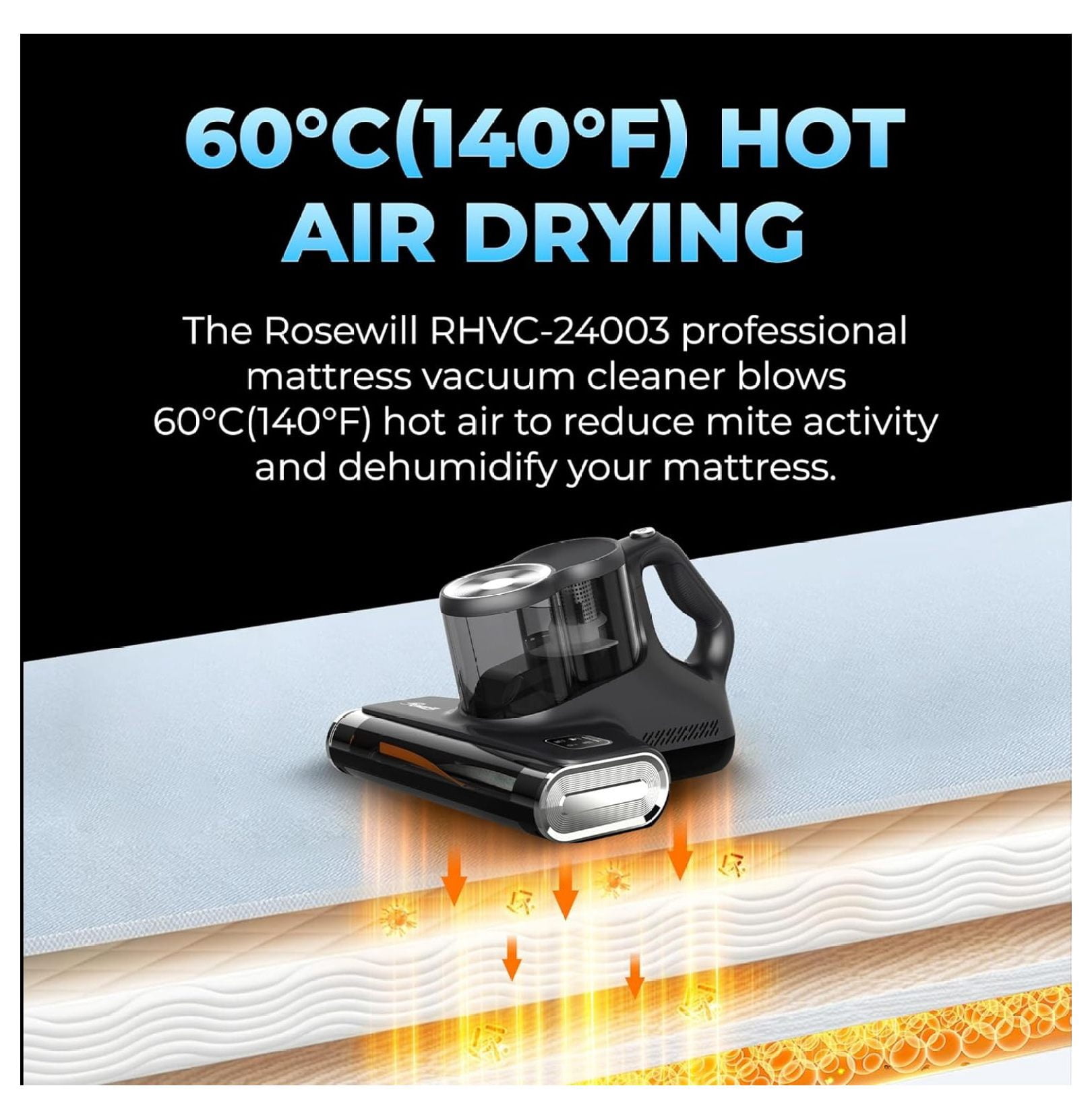Mattress Vacuum Cleaner - 450W 16Kpa UV-C Light, Corded - for Allergies, Dust Mites, Pet Hair - Sofas, Beds, Carpets - Metallic Grey