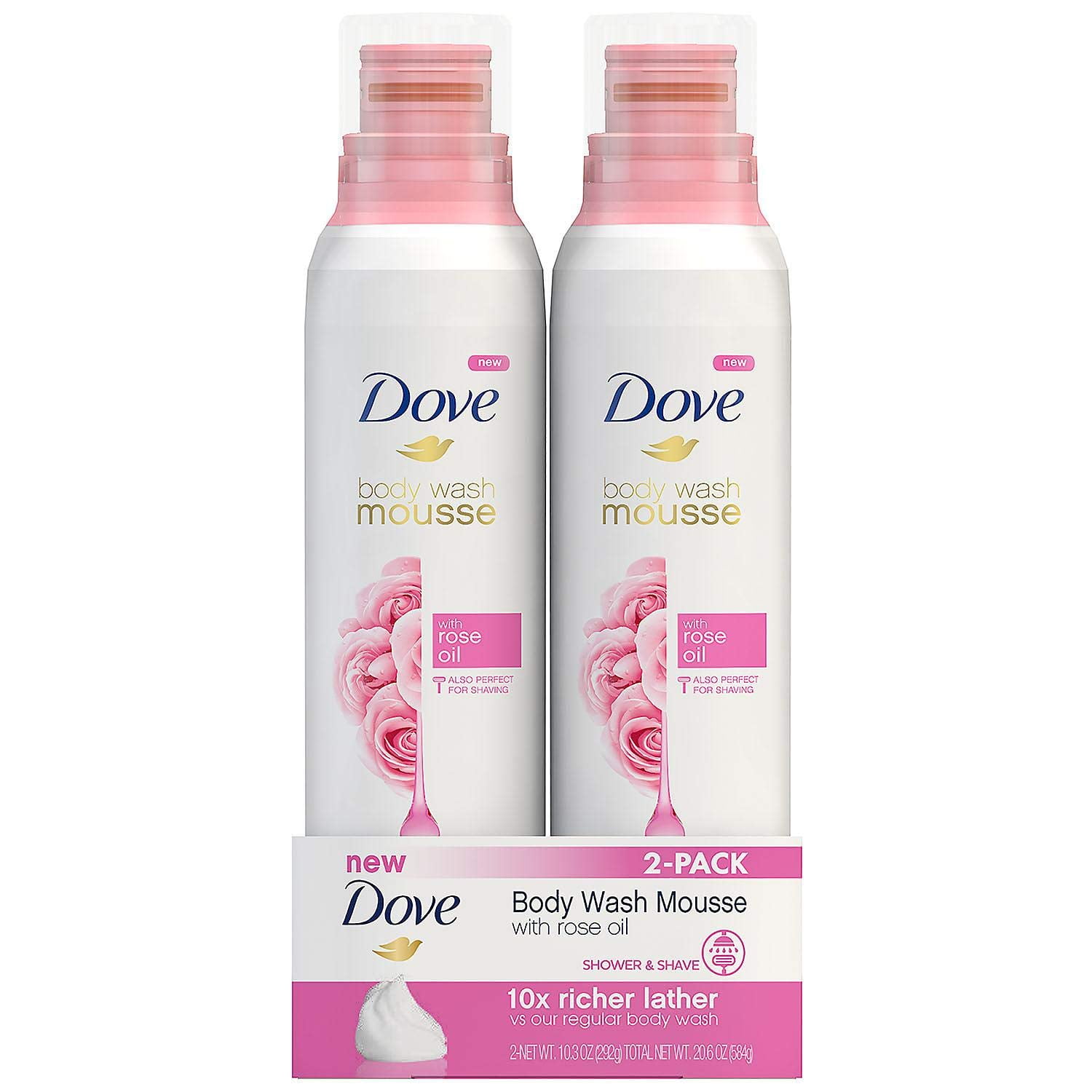 Dove Rose Oil Mousse Body Wash (2 Pack /10.3 Oz)