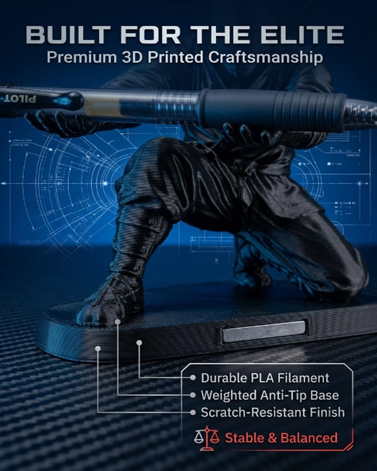 Ninja Warrior Pen Holder with Sword and Weapon Accessories, 2026 New 3D Printed Desk Organizer Stand with Sculpture, Unique Creative Stationery Gift for Office Home Classroom (3PCS)