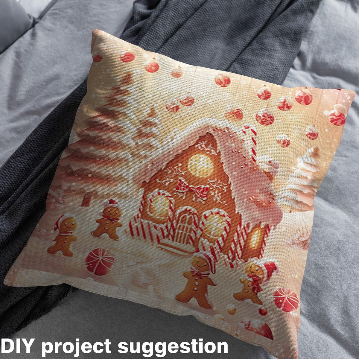 Castle Fairy Gingerbread Man Fabric by the Yard 5 Yards for Teens,Merry Christmas Fabric for Sewing,Festival Theme Home Decor Fabric by the Yard,Microfiber Bedroom Decor