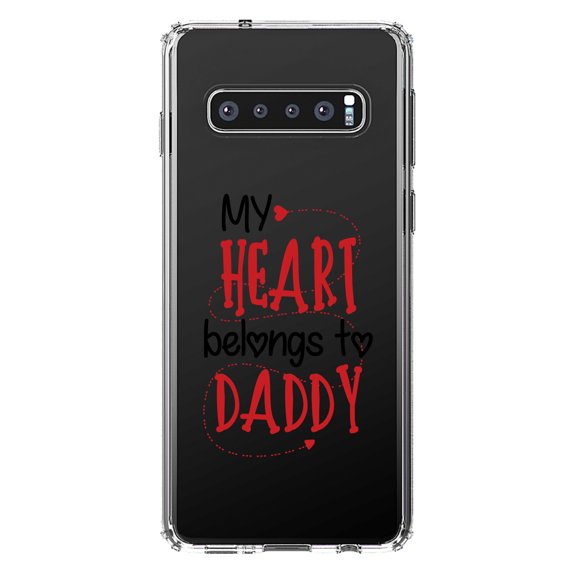 DistinctInk Clear Shockproof Hybrid Case for Samsung Galaxy S10  PLUS (6.4" Screen) - TPU Bumper Acrylic Back Tempered Glass Screen Protector - My Heart Belongs to Daddy
