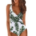 thumbnail image 1 of DPTALR Femmes Été Volant Imprimé Feuille Maillot de Bain Tenue de Plage Maillot une-Pièce Bikini, 1 of 9