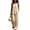 Khaki, variant on Womens 2 Piece Outfit Sets 100% Cotton V-Neck Button-Front Blouse with Matching Flowy Trousers