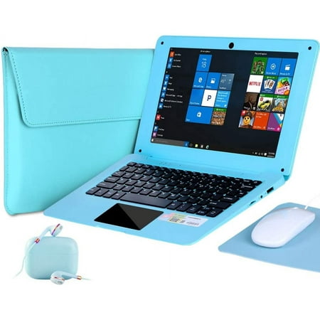 Windows 10 Laptop 10.1 Inch Quad Core Notebook Slim and Lightweight Mini Netbook Computer with Netflix YouTube Bluetooth WiFi Webcam HDMI, and Laptop Bag,Mouse, Mouse Pad, Headphone (Blue)