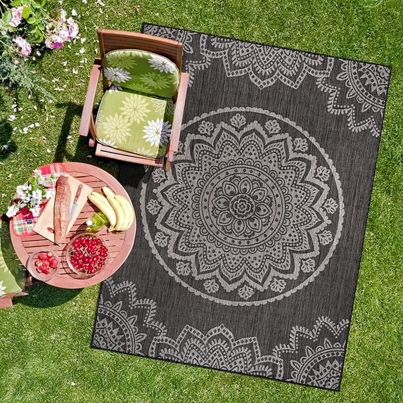 ZXNYH Outdoor Rug - Modern Area Rugs for Indoor and Outdoor patios, Kitchen and Hallway mats - Washable Outside Carpet (5x7, Bordered - Beige/White)