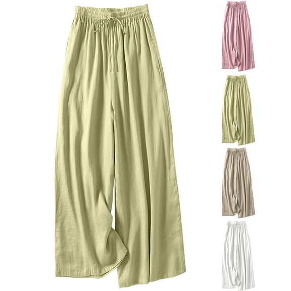 Sakmal Capri Palazzo Pants for Women Cotton Linen Boho Wide Leg Pants Solid Fashion Summer Women's Capris L