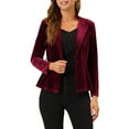 thumbnail image 1 of Unique Bargains Blazer Femme Bureau Velours Ceinturé Col à Revers Rouge Vin S, 1 of 5