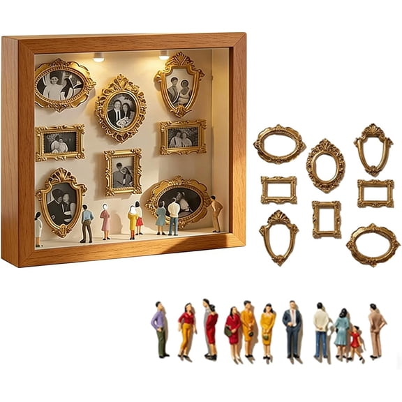 DIY Mini Museum Silhouette Box – Celebrate Your Unique Memories in Style, Shadow Box Frame Kit, Custom Photo Display Frame Set with Miniature Figurines, Personalized Unique Memory Decor (Wood Color)