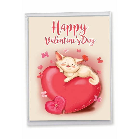 1 Jumbo Valentine's Day Greeting Card (8.5 x 11 Inch) - Cat and Heart J3466VDG