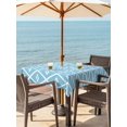 thumbnail image 3 of Outdoor Tablecloth with Umbrella Hole for Patio/Picnic/Party/Camping, Minimalist Art Waterproof Table Cloth Square Cover Washable, Boho Abstract Floral Lattice Light Blue (54"x 54"), 3 of 9