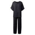 thumbnail image 3 of Women's Solid Color Casual V Neck Pant Suit With Loose Pockets And Mid Sleeve Pants Womens Pant Jumpsuit Wedding Guest Jumpsuit Dress Grandmother plus Size Pant Suits for Women Pantsuit for Women plus, 3 of 5