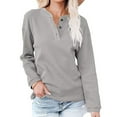 thumbnail image 6 of TIHLMK Blouses Shirts Women's Casual Solid Color Buttons Long Sleeve V-Neck Loose Shirt Blouse Top Gray, 6 of 9