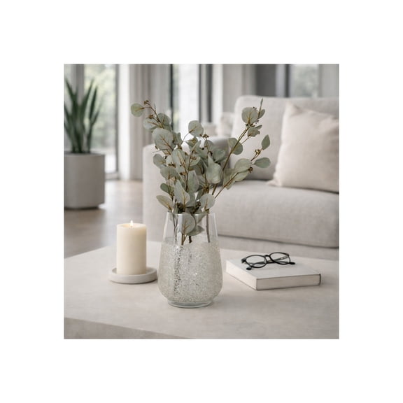 Textured Glass Vase for Living Room Decor and Home Decor - Decorative Flower Vase for Bathroom, Bedroom, or Office Decor - Tabletop House Accent for Bookshelf or Console Table - 10", Clear & Frost