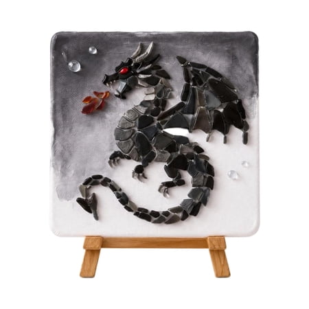 Dragon Mosaic Painting Craft Kit Fantasy Dragon Glass Mosaic Art with Mini Canvas Easel DIY Gem Mosaic Sticker Painting Set Tabletop Decor Ornament Creative Handmade Craft Gift for Hobbyists