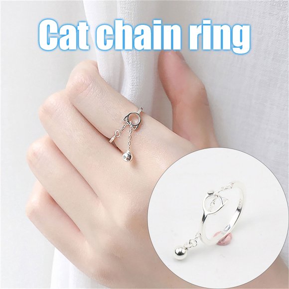 HomeKingdee Cute Cat Bell Opening Adjustable Ring - Fashion Copper Ring for Women Girls Easy to Match Outfits
