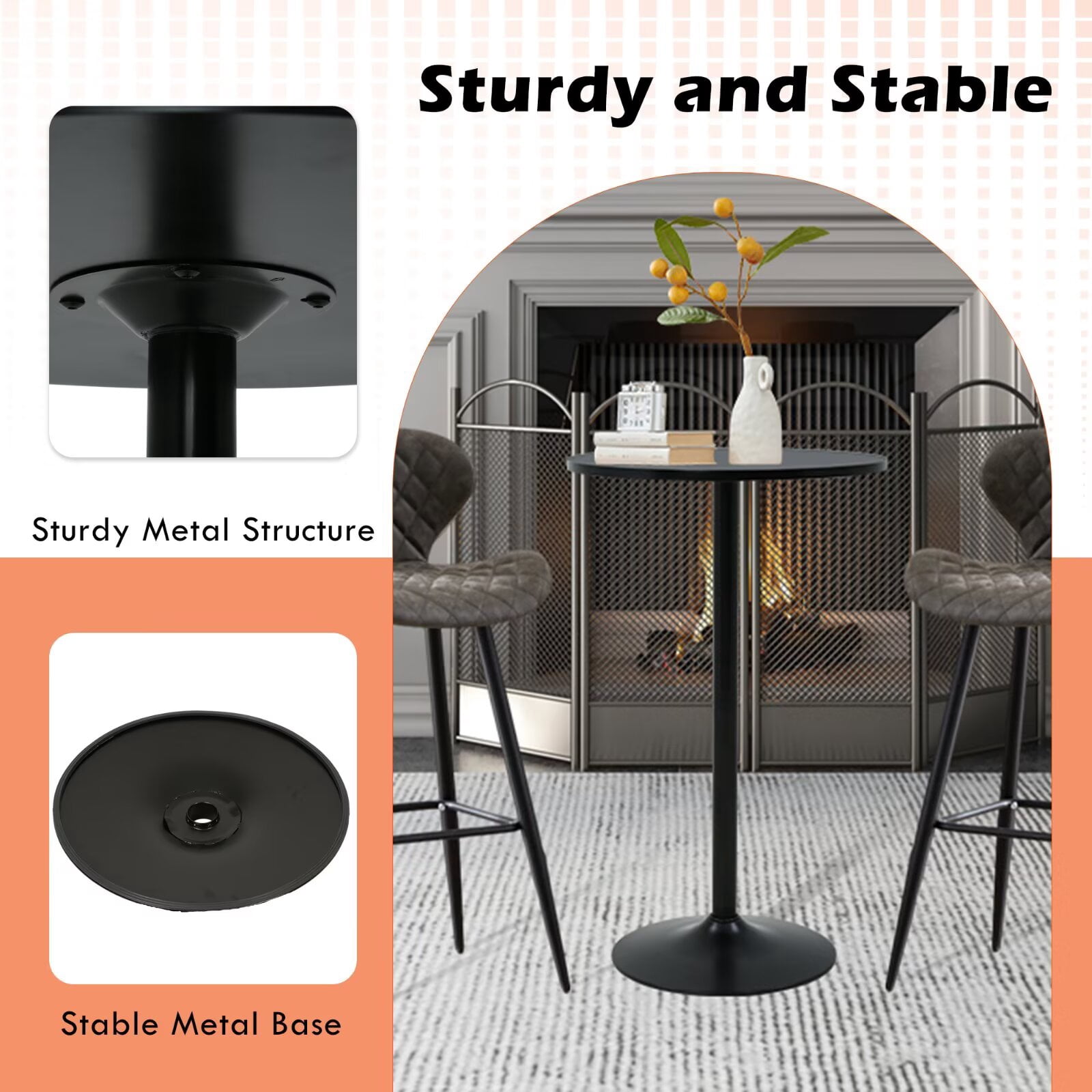 YRLLENSDAN 38.9 inch Round High Top Bar Table, Small Cocktail Tables for Parties Bistro Drink, Wooden Tall Bistro Table for Small Spaces, Black