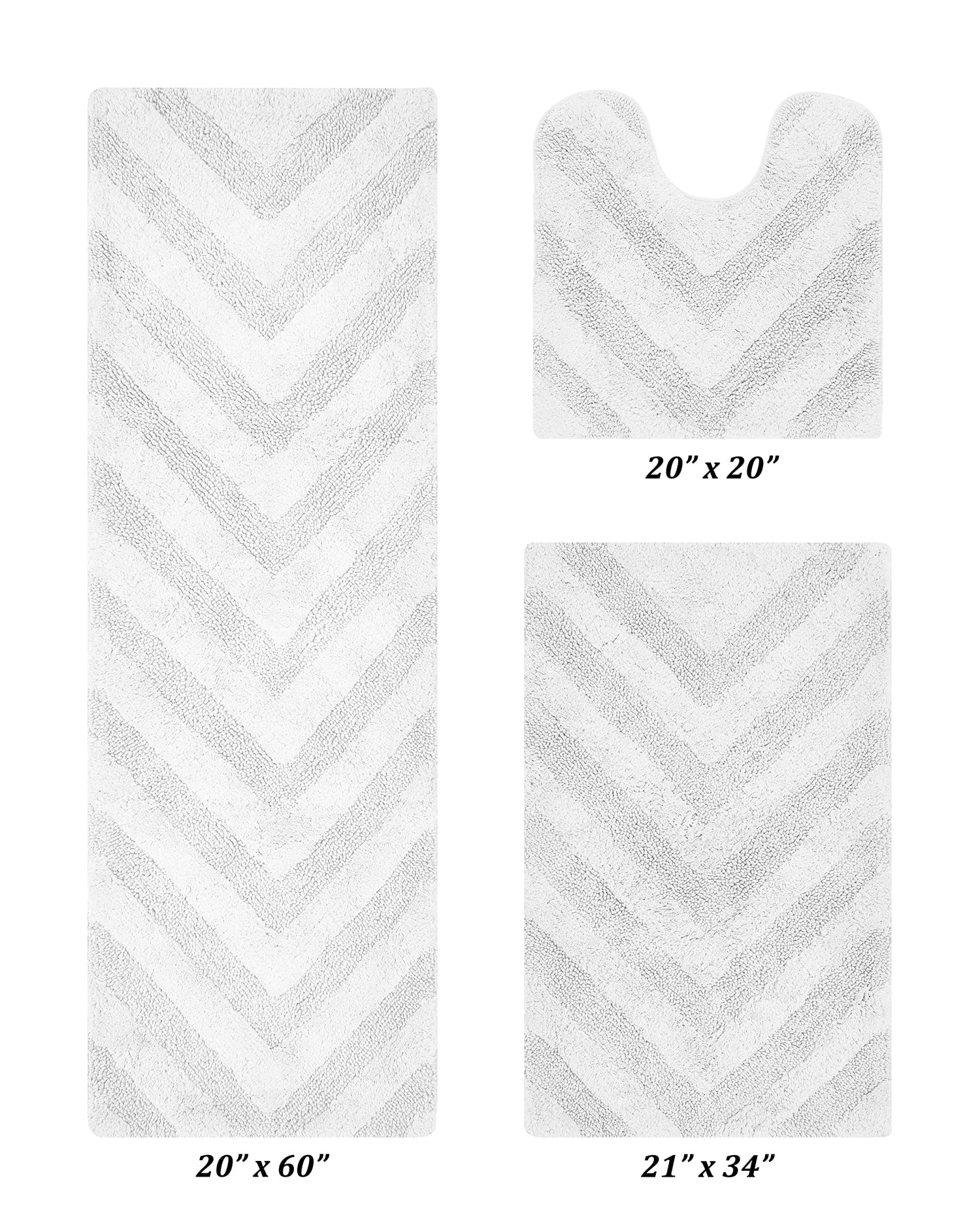 Better Trends 3 Piece Bathroom Rug Set 100% Cotton Extra Soft Tufted Bath Rug Water Absorbent Non-Slip Bath Mat Machine Washable (White) Hugo Collection