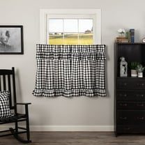 VHC Brands Annie Check Cotton Ruffled Tier Set, Black & White (2 Panels)