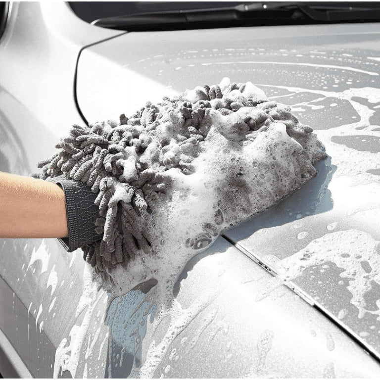 Premium Photo  Hand washing with microfiber glove with foam car