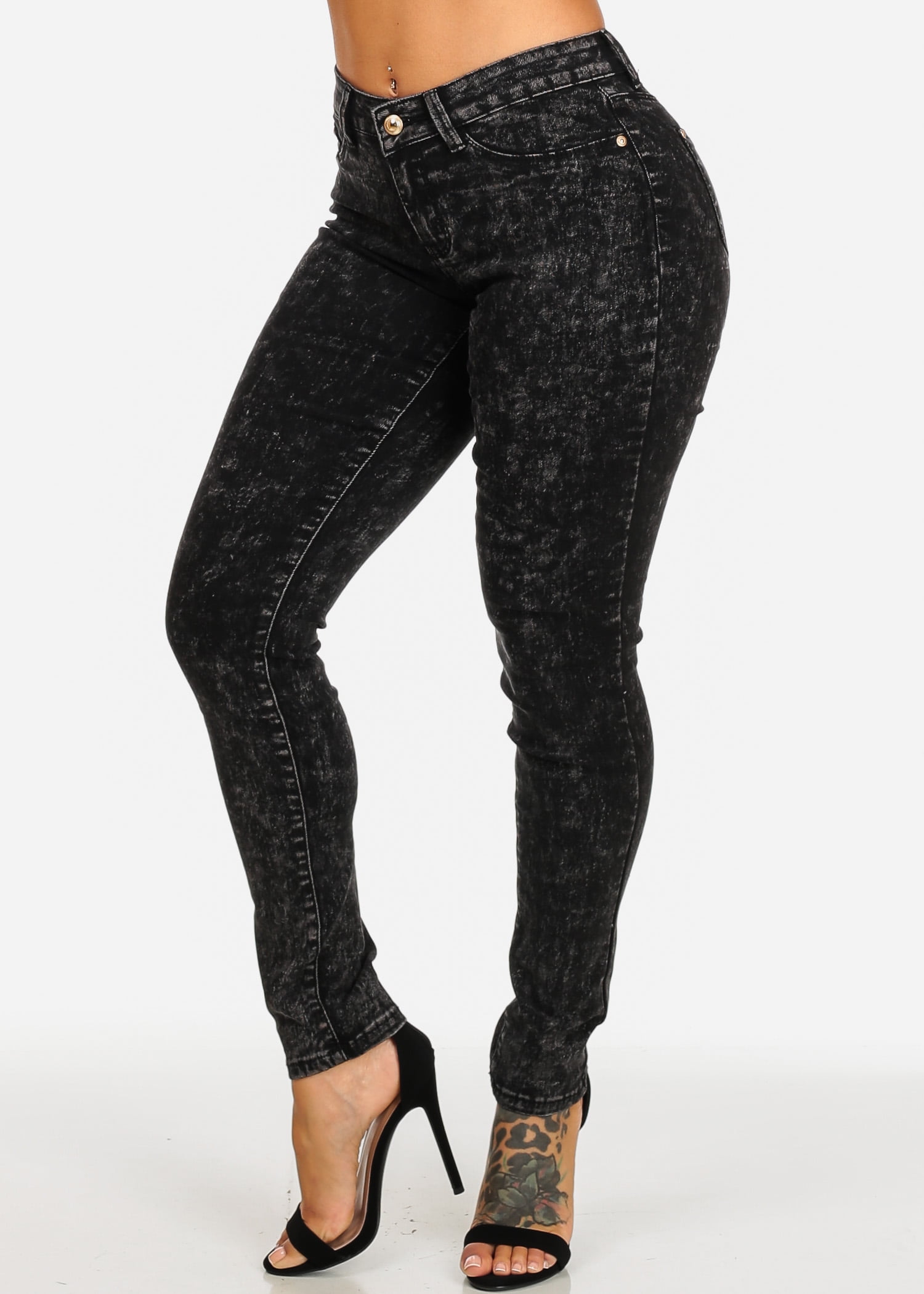 black acid wash skinny jeans