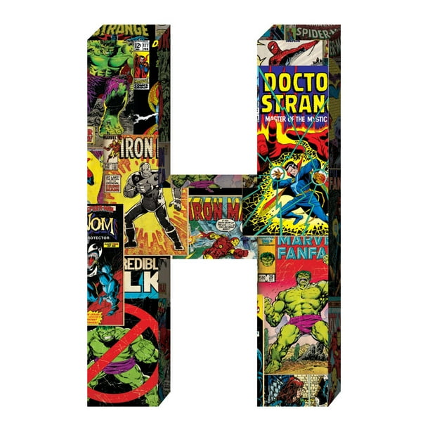 Marvel Superhero Retro Comics Wooden Letter 'H' with Hooks Walmart