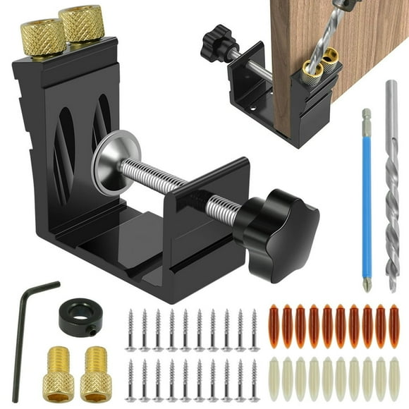 EASTIN 47PCS Pocket Hole Jig Kit Dowel Drill Joinery Screw Kit Metal Pocket Screw Jig Drill Guide 15 Degree Angled Holes Drilling Positioner Woodworking Punch Locator Tool for Carpentry