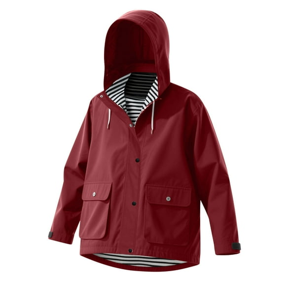 Ltctricy Children's Rain Jackets Unisex Boys Girls Long Sleeve Windproof Hooded Jackets with Pockets Zip up Hoodies(Red,12-14 years)