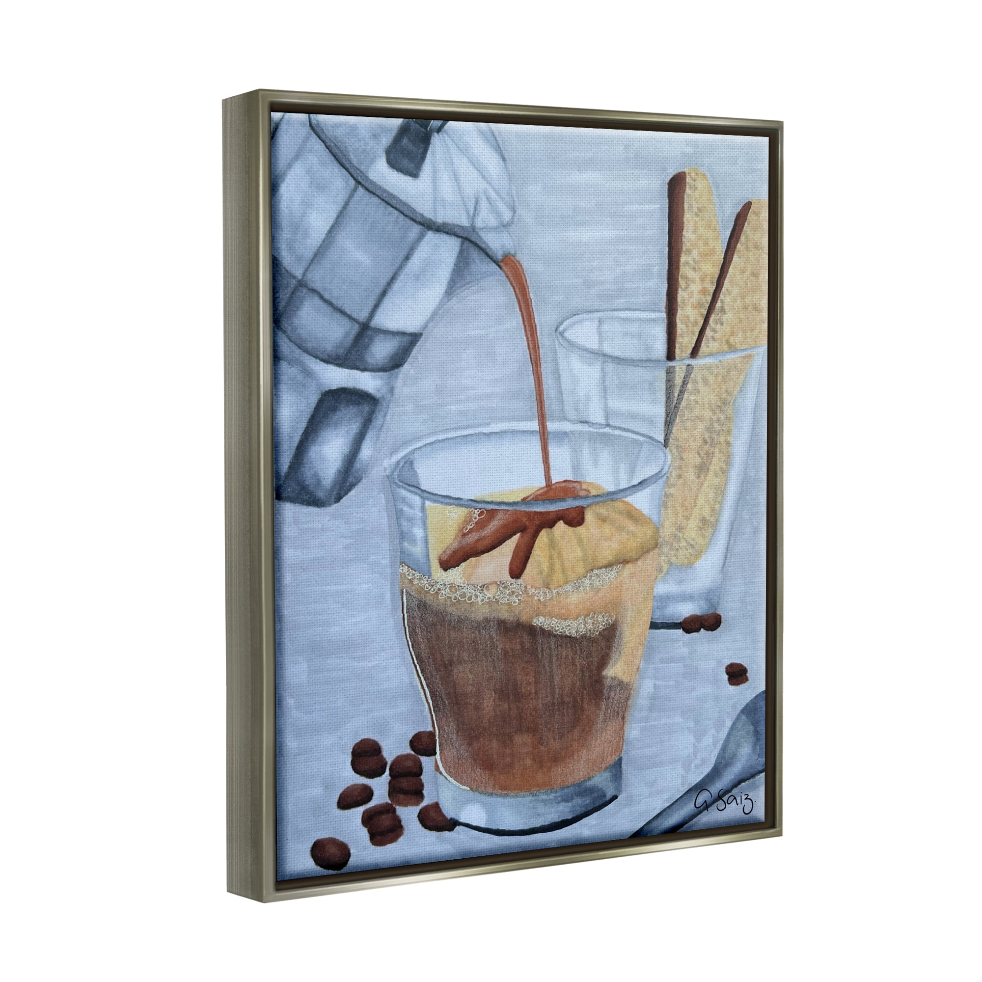 Stupell Industries Decadent Dessert Espresso Pour Food & Beverage Painting Gray Floater Framed Art Print Wall Art
