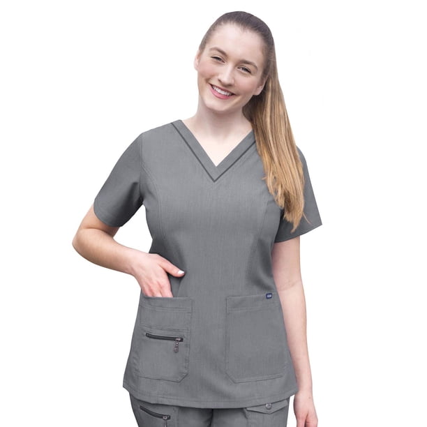 Bata médica Adar Pro Heather para mujer - Blusa médica con cuello en V elevado - P4212H - Gris jaspeado - M