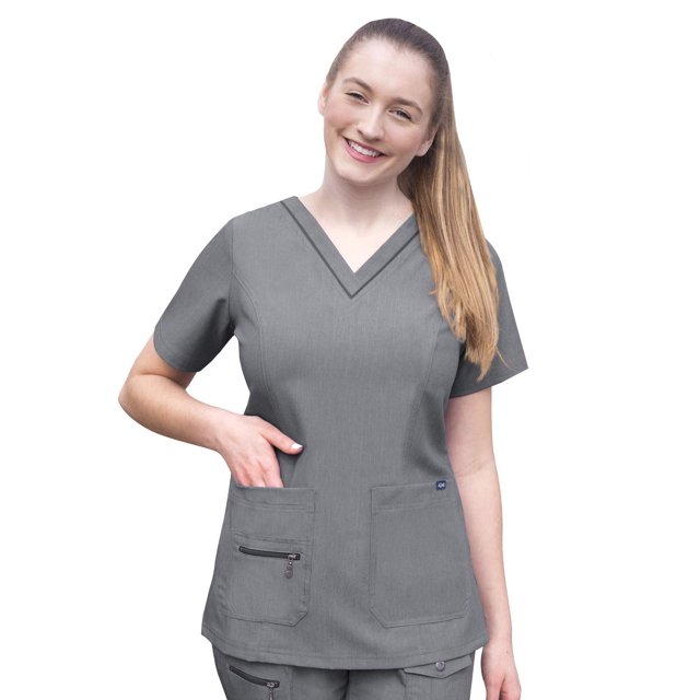Bata médica Adar Pro Heather para mujer - Blusa médica con cuello en V elevado - P4212H - Gris jaspeado - M