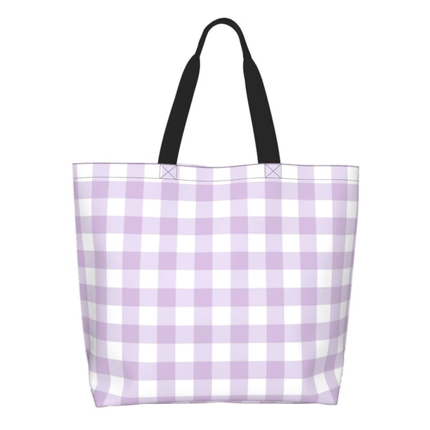 Disketp Purple Checkboard Bolsa Tote Estampada para Mujer, Bolso de Hombro y de Mano para Compras y Viajes
