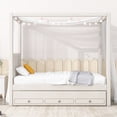 thumbnail image 2 of EUROCO Upholstered Twin Size Canopy Bed Frame with Trundle Bed and 3 Drawers, Platform Bed with Headboard for Kids Teens Adults, Beige, 2 of 12