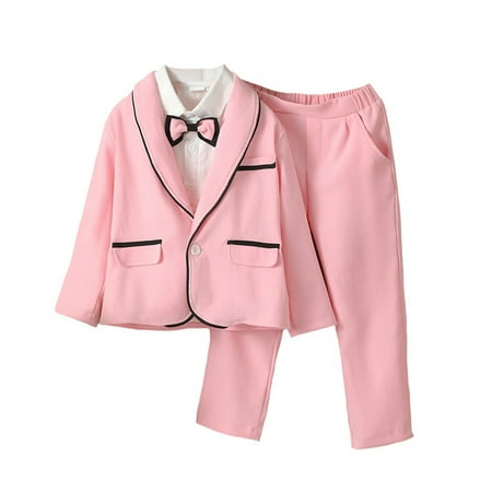 

4T Baby Boys Clothes Baby Boys Gentleman Outfits Formal Birthday Party Clothing Set Long Sleeve Lapel Shirt Coat Pants 3PCS Set Pink