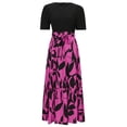 thumbnail image 2 of Womens Maxi Skirts Fashion Boho Flowy Swing Dresses Casual Round-Neck Short Sleeve Top Printing High Waist Dress Leisure Vacation Beach Elastic Long Skirts, 2 of 7