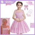thumbnail image 2 of Disfraz De Barbie De Película Para Niños Margot Robbie Rosa A Cuadros Suspender Princesa Vestido Para Bebé Niñas Collar Sombrero Cumpleaños Halloween Carnaval Fiesta Vestidos, 2 of 4